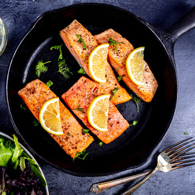 Wild Pacific King Salmon in Pan